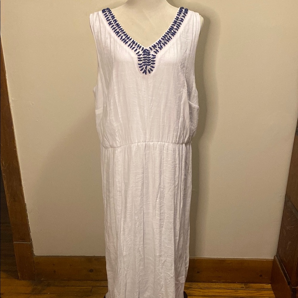 AGB Elegant White Dress with Blue Accents